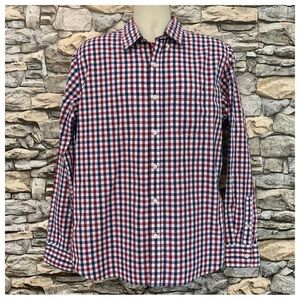 #08 Old Navy Classic Slim Red White Blue Plaid Button Down Shirt Casual Large